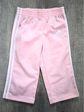Adidas Girls 18 month, Pink 17x11 Track Pants  With White Stripes And Logo